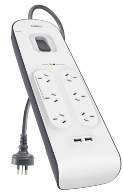 Bsv604au2m belkin 6 way surge protector with dual usb port