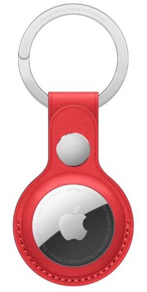 Air tag leather key ring red