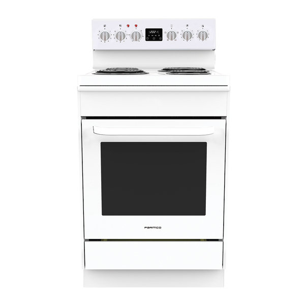 Fs60wr4   parmco 600mm 4 function freestanding stove with radiant coil cooktop white %281%29