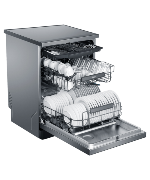 Hdw15f3s1   haier freestanding dishwasher with steam   satina %287%29