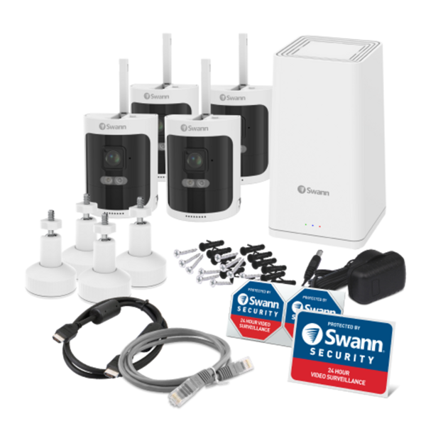 Swnvk 650kh4 au   allsecure650 2k wireless security kit with 4 x wire free cameras   power hub %284%29