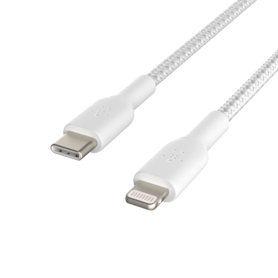 Caa004bt1mwh   belkin braided usb c to lightning cable %281m   3.3ft  white%29 %284%29