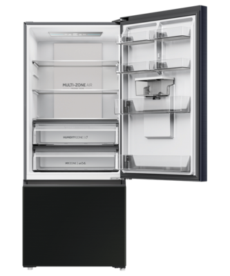 Hrf420bhc   haier bottom mount fridge freezer 431l with non plumbed water dispenser black %284%29