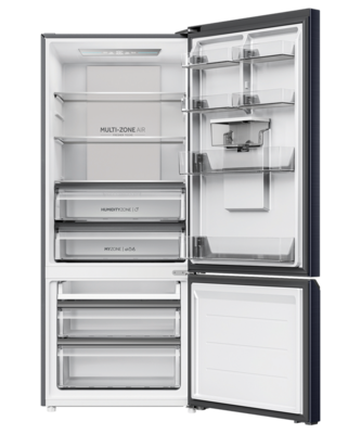 Hrf420bhc   haier bottom mount fridge freezer 431l with non plumbed water dispenser black %285%29
