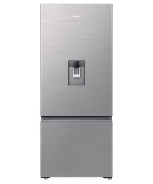 Hrf420bhs   haier bottom mount fridge freezer 431l with non plumbed water dispenser satina %281%29