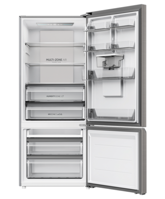 Hrf420bhs   haier bottom mount fridge freezer 431l with non plumbed water dispenser satina %286%29