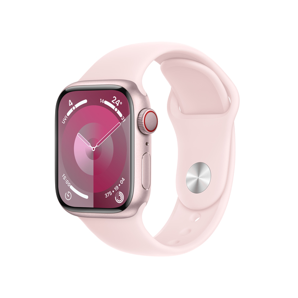 Apple watch series 9 lte 41mm pink aluminium light pink sport band pdp image position 1  anz