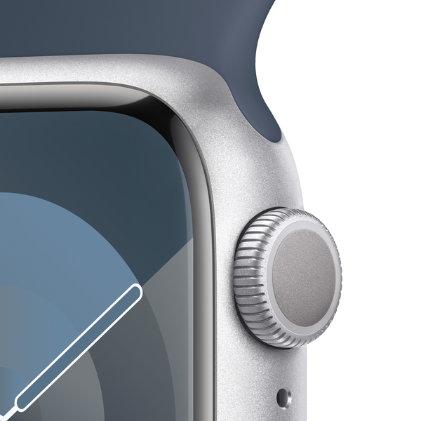 Apple watch series 9 gps 41mm silver aluminium storm blue sport band pdp image position 3  anz