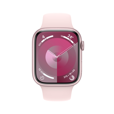 Apple watch series 9 gps 45mm pink aluminium light pink sport band pdp image position 2  anz