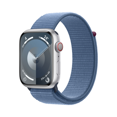 Apple watch series 9 lte 45mm silver aluminium winter blue sport loop pdp image position 1  anz