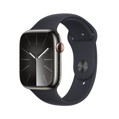 Apple watch series 9 lte 45mm graphite stainless steel midnight sport band pdp image position 1  anz