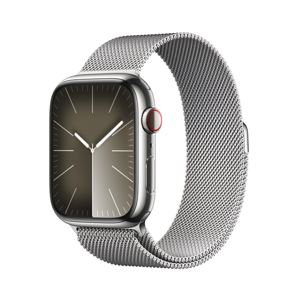 Apple watch series 9 lte 45mm silver stainless steel silver milanese loop pdp image position 1  anz