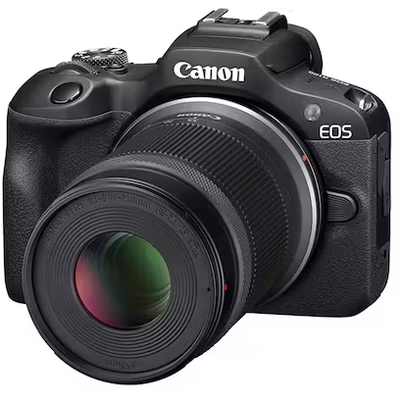 R100tkis   canon eos r100 mirrorless camera with rf s 18 45mm f4.5 6.3   55 210mm f5 7.1 is stm lens %282%29