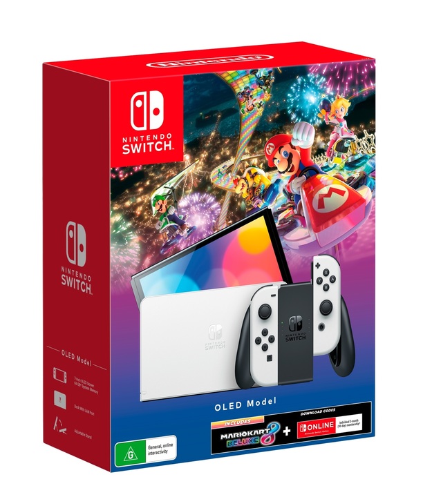 Nintendo switch oled model white console bundle with mario kart 8 deluxe   3 months switch online 1