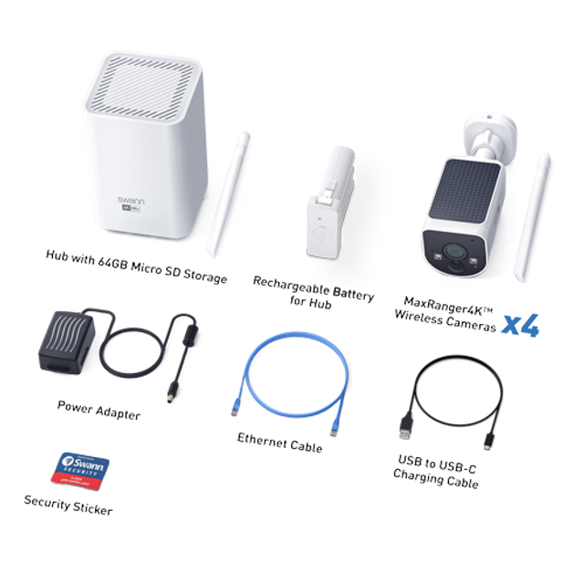 Swnvk mr4ksd4 au   swann maxranger4k solar 4 camera security system with longest range wireless %283%29