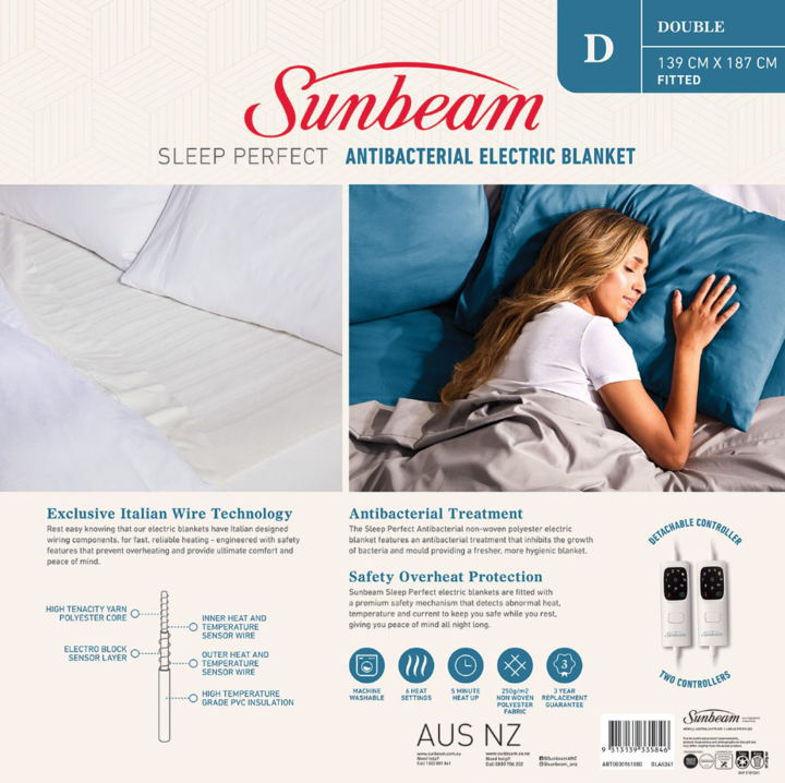 Bla6341 sunbeam sleep perfect antibacterial electric blanket double %282%29